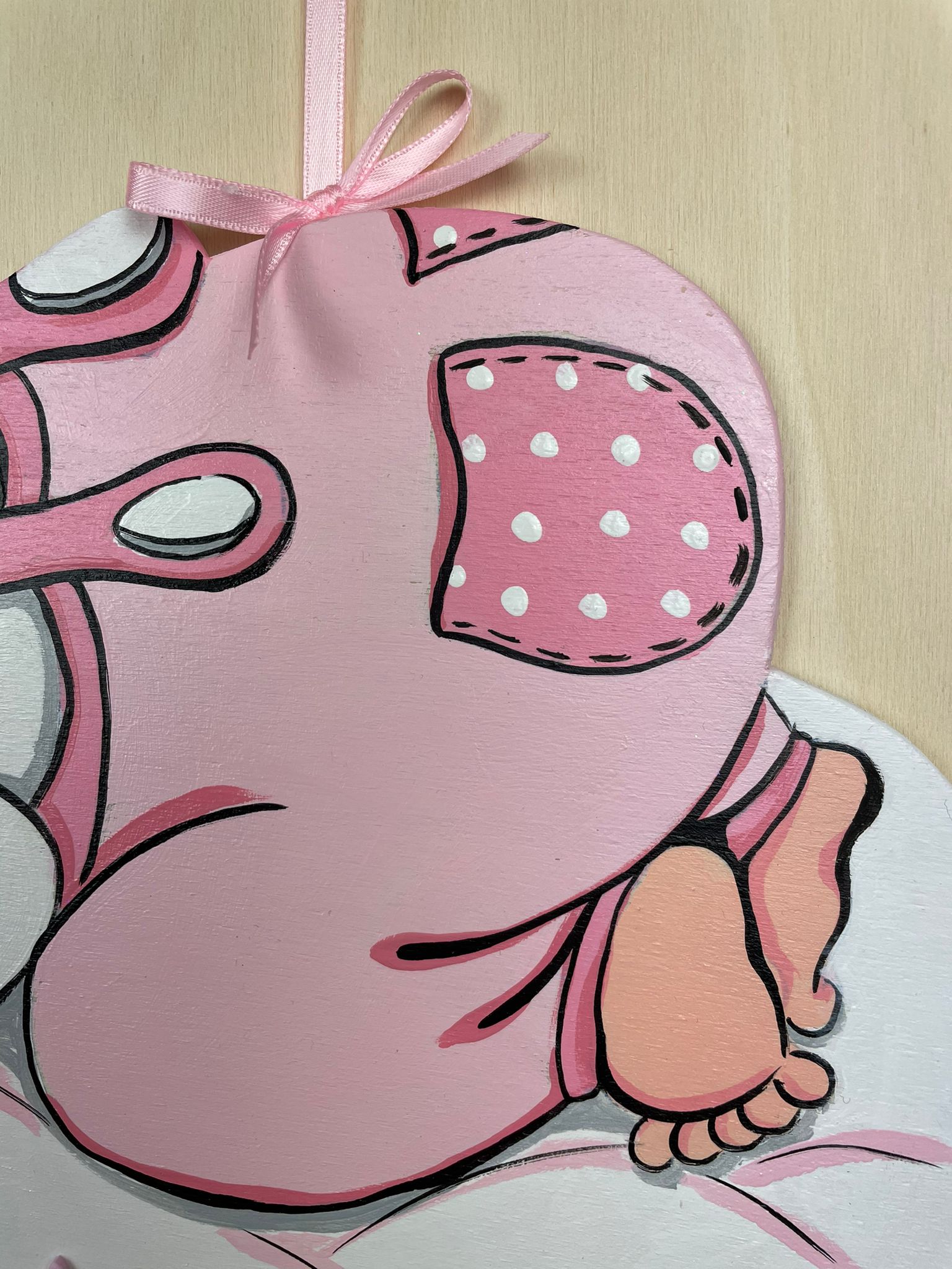 Fiocco nascita “Doppio palloncino con bimba che dorme” rosa - Coccole e  colori